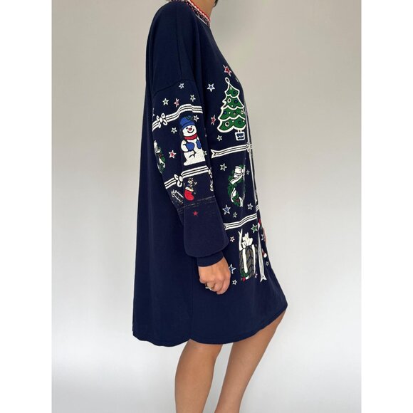 90s vintage holiday christmas graphic long sleeved cotton pajama sleep dress - Picture 6 of 10